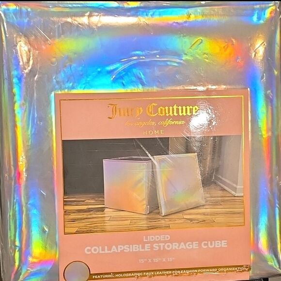 Juicy Couture Home Holographic Faux Leather Lidded Collapsible Storage Cube - Picture 9 of 9